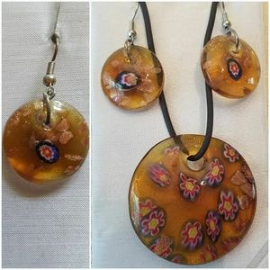 Millefiori Murano Italy Glass Necklace & Earrings